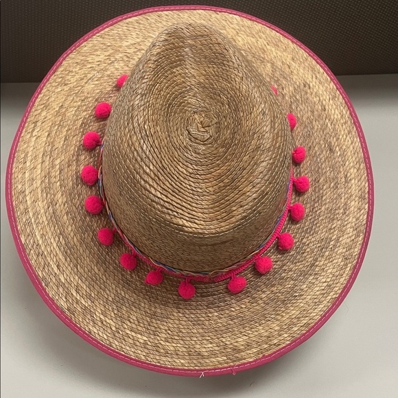Source Unknown Straw Hat with Pink Pom Pom Trim unisex item main image 10